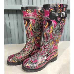 Washington Shoe Co Rubber Wellies Rain Boots Mod Psychedelic Size 6 Karma Pink
